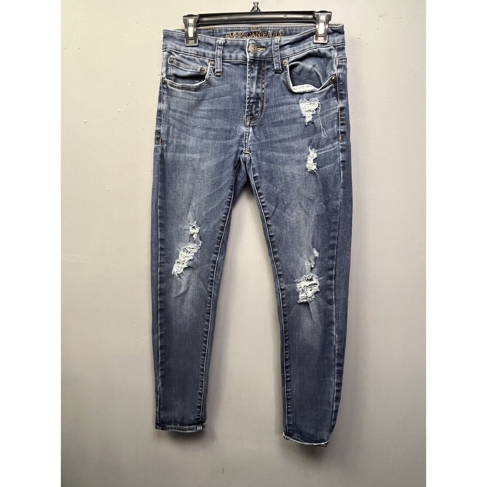 American‎ Eagle Jeans Mens 28x30 Blue Extreme Flex Skinny Distressed Denim